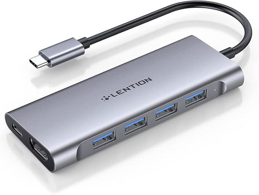 LENTION USB C Hub Multiport Adapter with 4K HDMI, 100W Charging, 4 USB 3.0 5Gbps Splitter Compatible 2016-2026 MacBook Pro/Air/Neo, Mac, Surface, iPhone & Type-C Device, Stable Driver(C35, Space Gray)