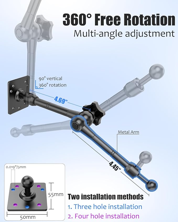 Single Monitor Desktop/Wall Mount Stand - Fits 4.7-15.6'' Monitor, Tablets, Surface Pro - Full Motion Adjustable with Metal Ball Head