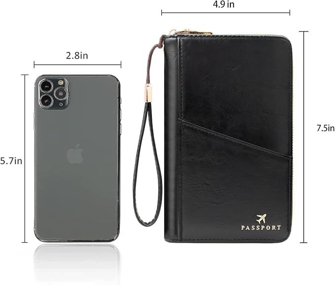 Family Passport Holder for Travel Women and Men RFID Passport Holder with Zipper Passport Case Passport cover Passport Wallet Travel Essentials and Accessories(1-2, Black)
