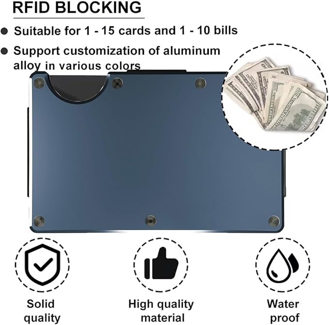 EDGE Metal Wallet for Men - Minimalist Slim Wallet - RFID Blocking Card Holder Money Clip, Smart Wallet - Aluminum Credit Card Holde Clip Greyish-Blue