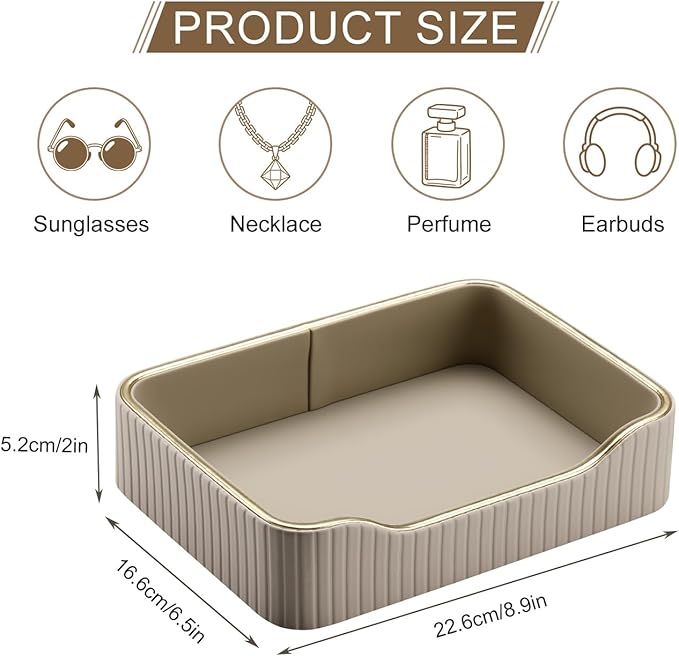 KINGFOM Prefume Tray, PU Leather Valet Tray Nightstand Organizer Trays for Men Women, Table Centerpieces Decorative Vanity Trays, Desk Organizer Tray for Key Jewelry Cosmetics (Beige)