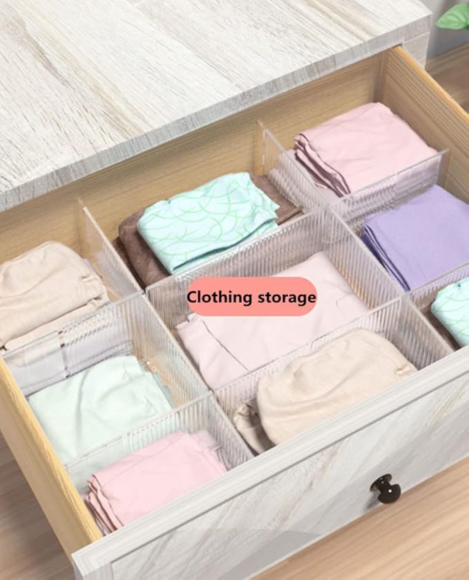 8pcs DIY Plastic Drawer Organizer Adjustable Drawer Dividers for Home Tidy Closet, Socks, Underwear, office school supplies, kitchen utensil tools (Clear White)