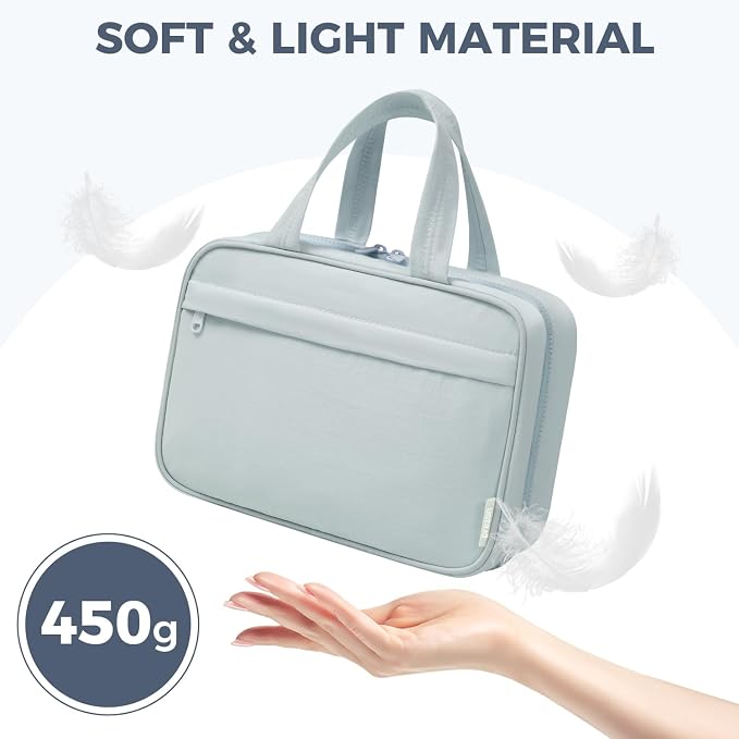 Toiletry Bag for Women, Portable Hanging Organizer, 4 Leakproof Compartments for Full-Sized Conditioners, Brush Sets, Makeup Accessories, Visible and Easy to Access, L, blue