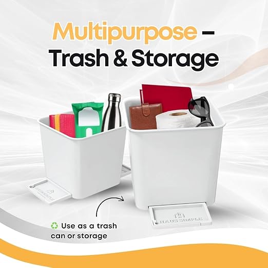 Car Trash Can with Stability Wings – Leakproof Portable Garbage Bin for Fabric & Rubber Mats – Compact Durable Plastic Auto Organizer for Cars, SUVs, Trucks (White, Small)