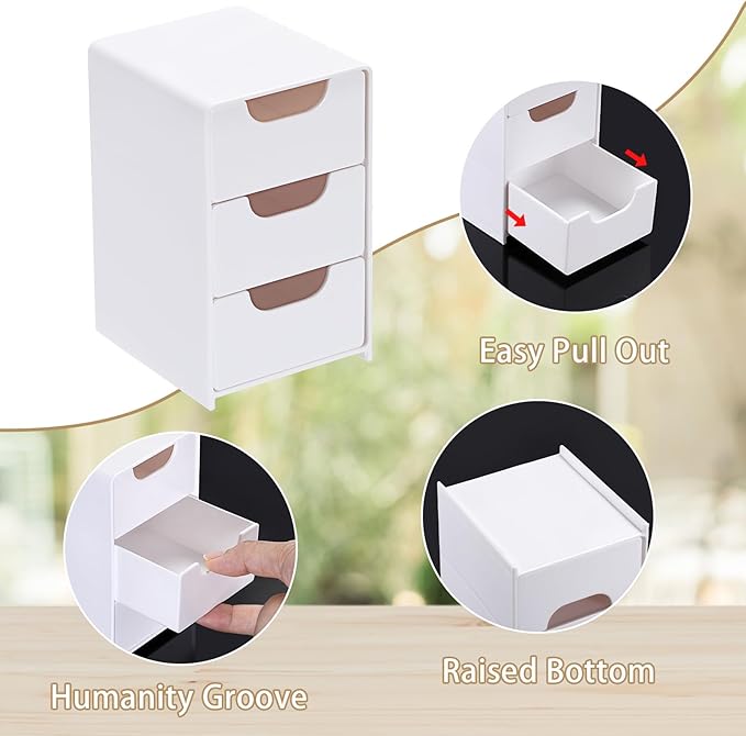 BTSKY 1 Pack Small Acrylic Storage Organizer with Drawers, 3-Layer White Desktop Organizer for Office Supplies Mini Storage Box with Drawers for Desk, Desktop Makeup Drawer Jewelry Storage Box