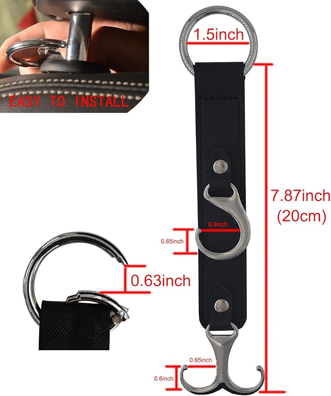 Car Purse Hook for Men Women-Upgraded 3 in 1 Stronger Superior Leather Car Purse Holder Vehicle Seat Headrest Hanger Hooks for Grocery Bag Coats Umbrellas Handbag Car Hooks Car Accessories Interior