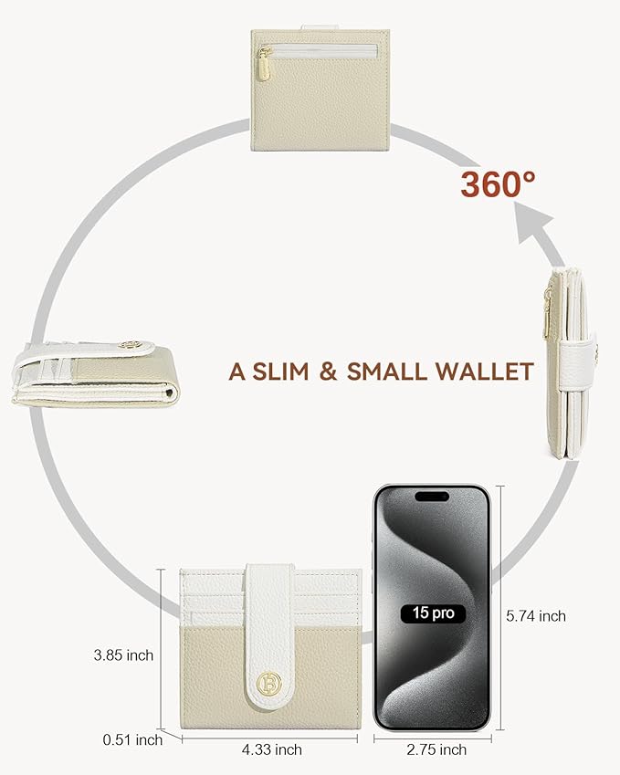 BOSTANTEN Slim Wallet for Women Small RFID Blocking Credit Card Holder Leather Bifold Wallets with Zipper Coin Pocket Khaki＆Beige