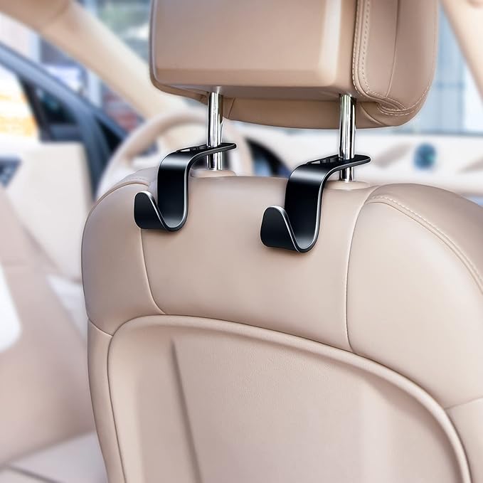 4 Pack Car Back Seat Headrest Hook Hanger for Purse Grocery Bag Handbag Hat, Purse Hook for Car with Clip