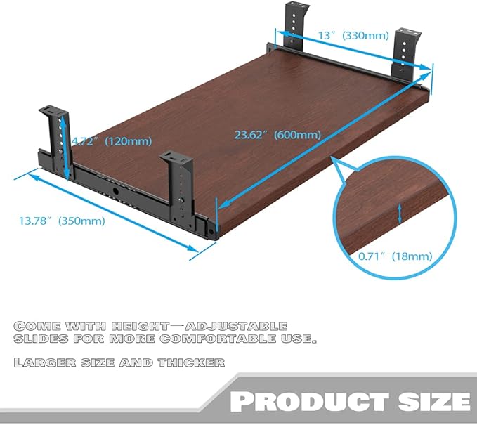 FRMSAET Furniture Accessories Office Product Suits Hardware 20/24/30 inches Keyboard Drawer Tray Wood Holder Under Desk Adjustable Height Platform(24 inches, Cherry)