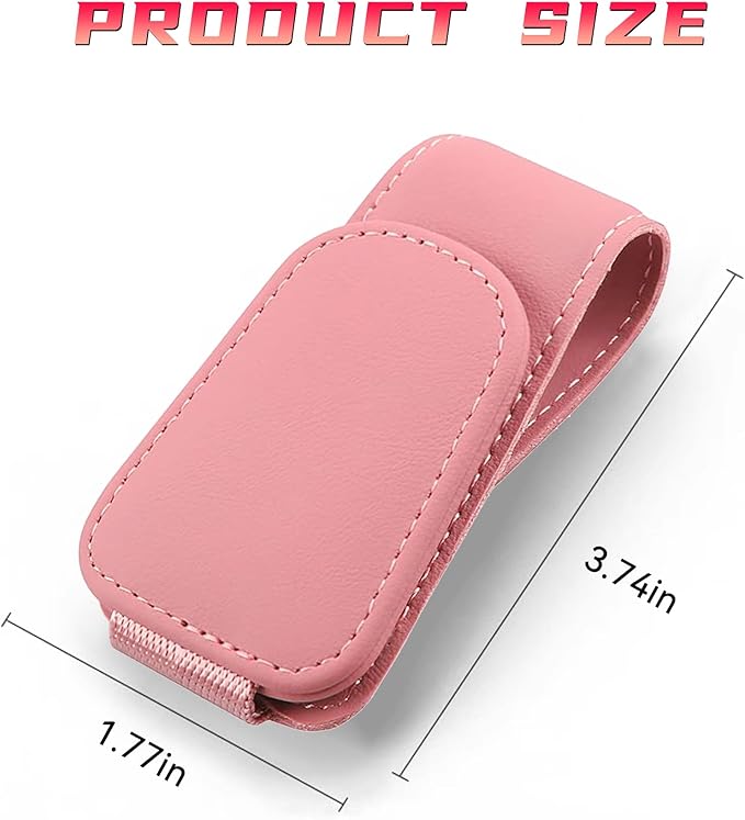 2PCS Sunglasses Holders for Car Sun Visor, Leather Eyeglasses Hanger Mounter, Magnetic Glasses Holder and Ticket Card Clip, Universal Auto Interior Accessories (Pink, 1PCS)