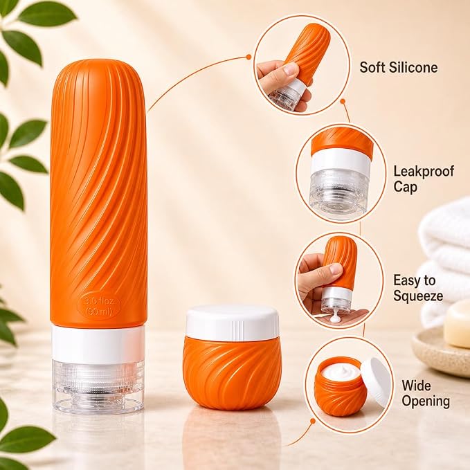 Travel Bottles for Toiletries,TSA Approved Silicone Travel Size Containers, Refillable Liquid Leak Proof Travel Shampoo and Conditioner Bottles for Women & Men, Airplane Carry On Essentials