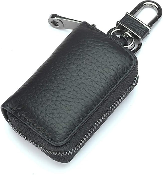 Leather Key Case Holder Auto Key Chain Protector Cover Zipper Bag Remote Fob for Car