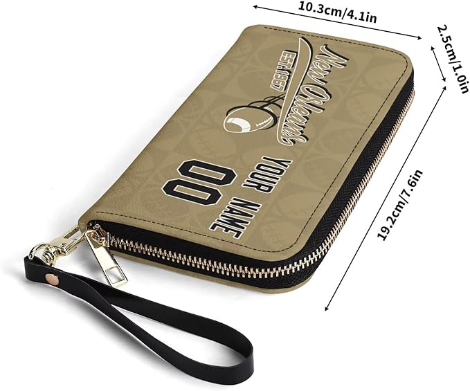 Custom Sports Team Zip Organizer Wallet-Personalized PU Leather Wallet with Name Number,Multi-Card Slots,Wrist Strap,Fan Gift for Men Women.