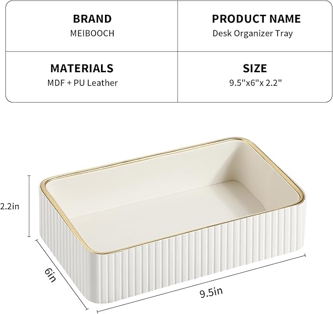 Desk Organizer Tray, PU Leather Nightstand Organizer Perfume Valet Tray for Men Women, Decorative Vanity Trays Trinket Dish Key Bowl for Entryway Table (Ivory, Small)
