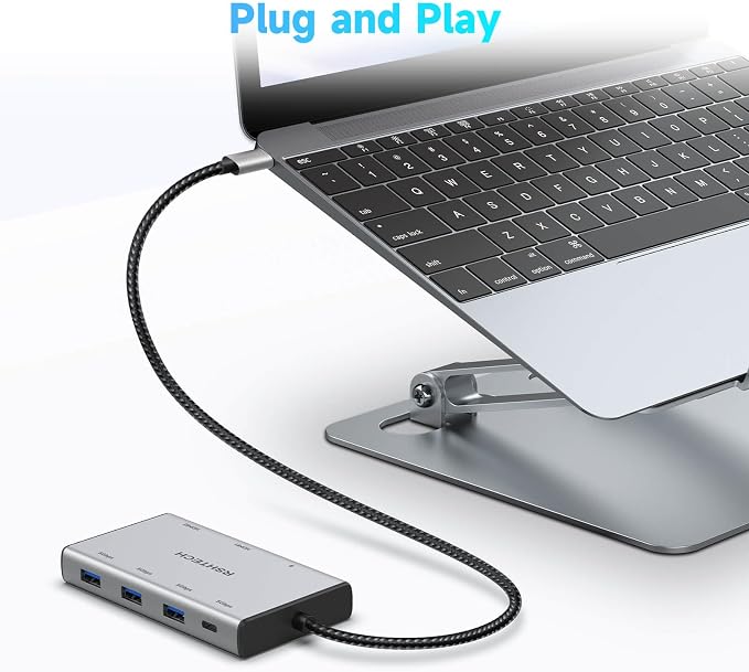 RSHTECH 7-in-1 USB C Hub Multiport Adapter with 2x4K@60Hz HDMI, USB-3.0 Data Ports(3A+1C), 100W PD, Aluminum USB-C Docking Station Dual Monitor for Laptops and MacBook