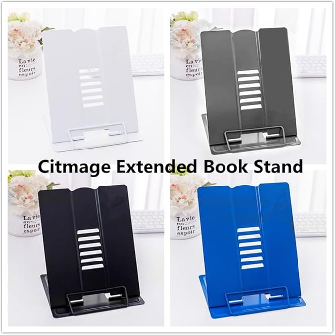 Citmage Desk Book Stand Document Holder Heavy Duty Metal Reading Stand with Book Magazine Menu iPad Music Score Speech Draft with 6 Adjustable Positions(Blue)