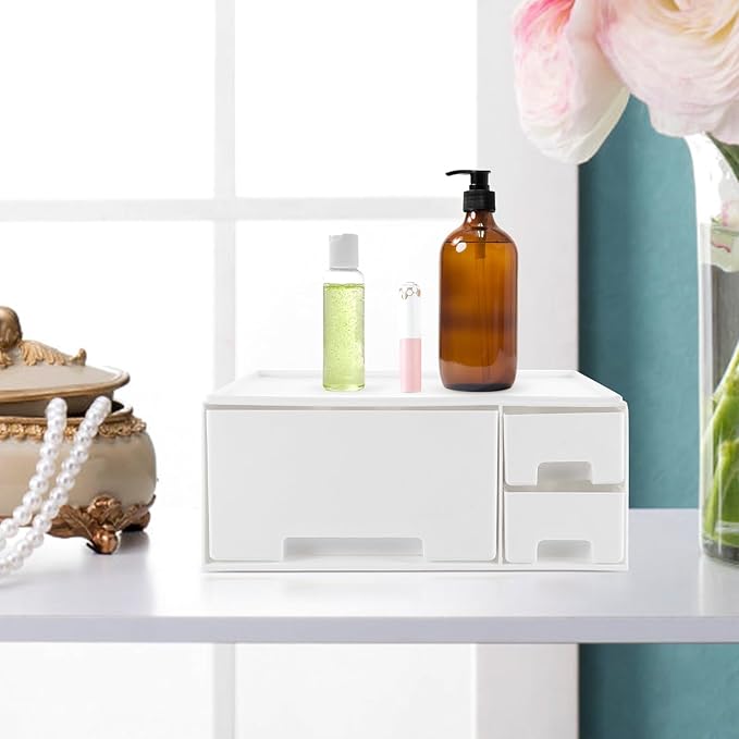 Gatuida Desk Monitor Stand Riser: Desk Organizer with Drawer for Office Supplies, White