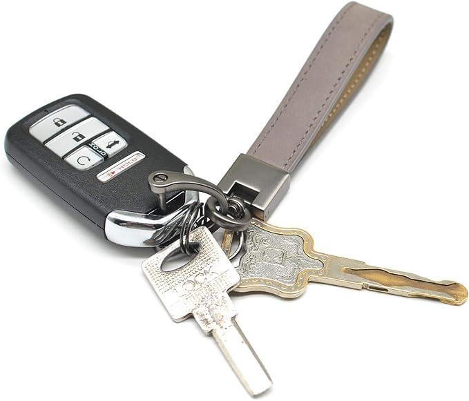 MECHCOS Car Key Fob Keychains Genuine Leather Keys Chain Holder for Men and Women with D-Ring, Screwdriver, Key Rings and 360 Degree Rotatable Swivel, Gray