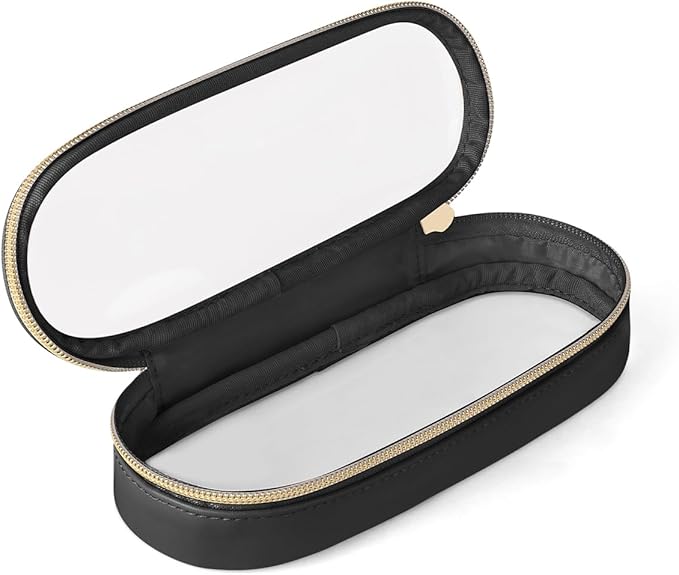 Soimeat Clear Travel Makeup Brush Holder, Leather Makeup Brush Toiletry Bag, Portable Cosmetic Brush Case, Transparent Waterproof Makeup Brush Storage Bag, Black, Large