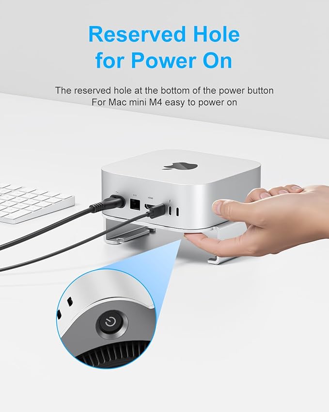 Mac mini M4 Stand - Aluminum Desktop Stand Mount, Easy Access to Power Button, Desk Organization, Enhanced Heat Dissipation Compatible with 2024 Mac mini M4 / M4 Pro