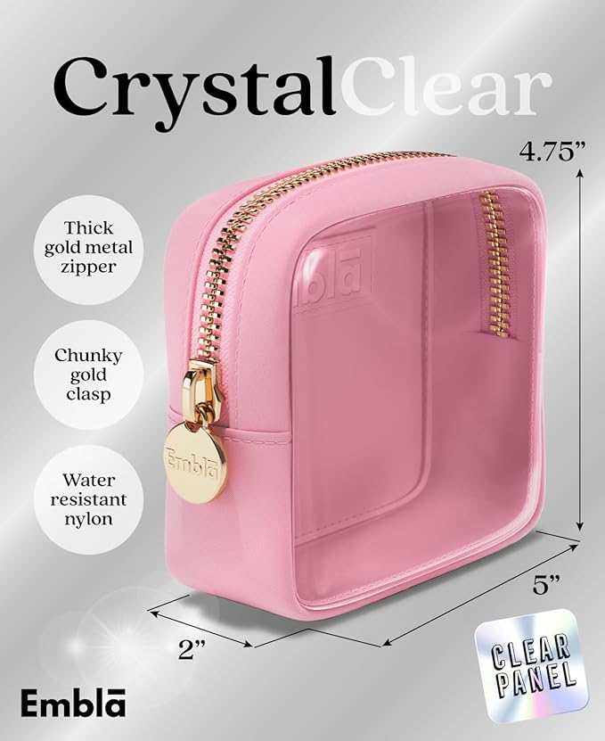 Embla Clear Small Makeup Bag for Purse Cute Mini Make Up Nylon Organizers Tiny Cosmetic Bags for Women Girls Little Toiletry Travel Pouches Zipper Skincare Pouch Organizer Light Pink