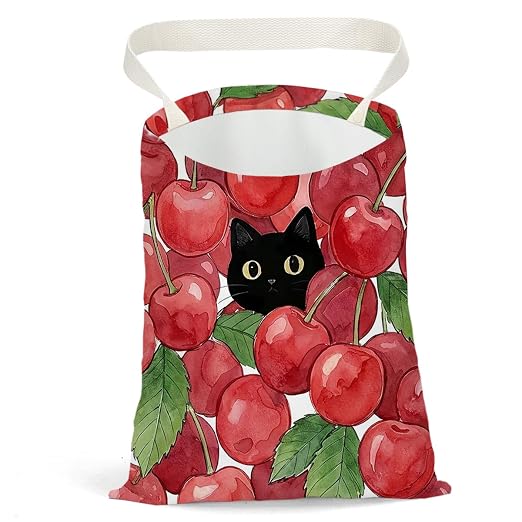 Black Cat Car Trash Bag, Cherry Car Trash Bag Hanging, Cherry Accessories, Summer Decor Waterproof Cars Back Seat Hanging Organizer Garbage Can for Vehicle Travelling Camping