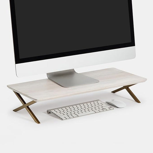 Anji Mountain Monitor Stand - Desktop Organizer & Laptop Riser, Ergonomic Monitor Riser, Space-Saving Monitor Stand for Desk, Durable Construction, Easy Assembly, Ideal for Home & Office,White Wash