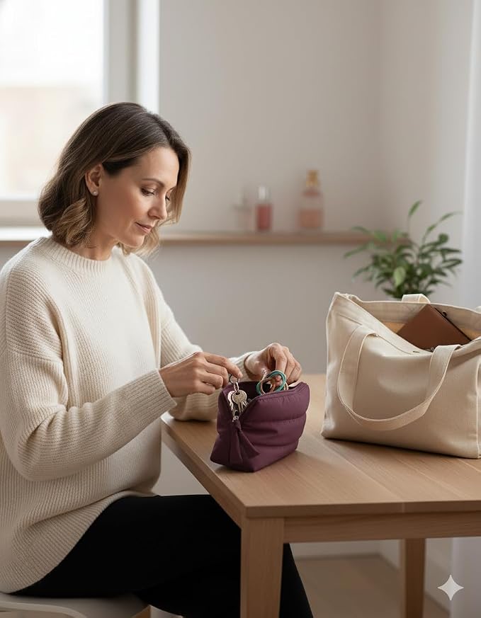 BAGSMART Small Puffy Water-Resist Makeup Bag for Women