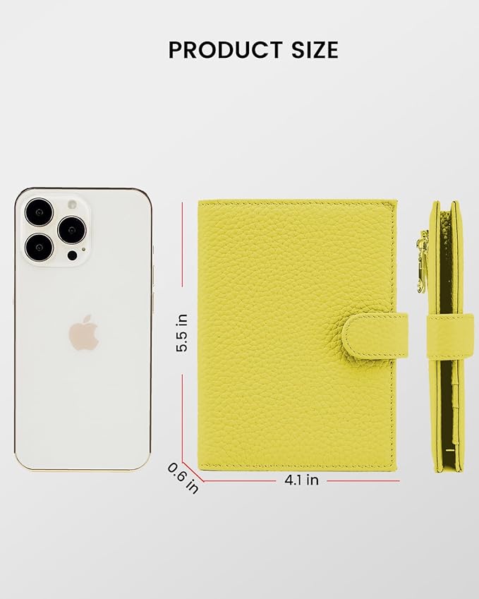 RFID Passport Holder Travel Wallet for Women, Leather Passport Cover Wallet with Card Holders SIM Slots,Zippered Coins Pocket and Cash Slot Slim Compact Travel Wallet (Lemon Yellow)