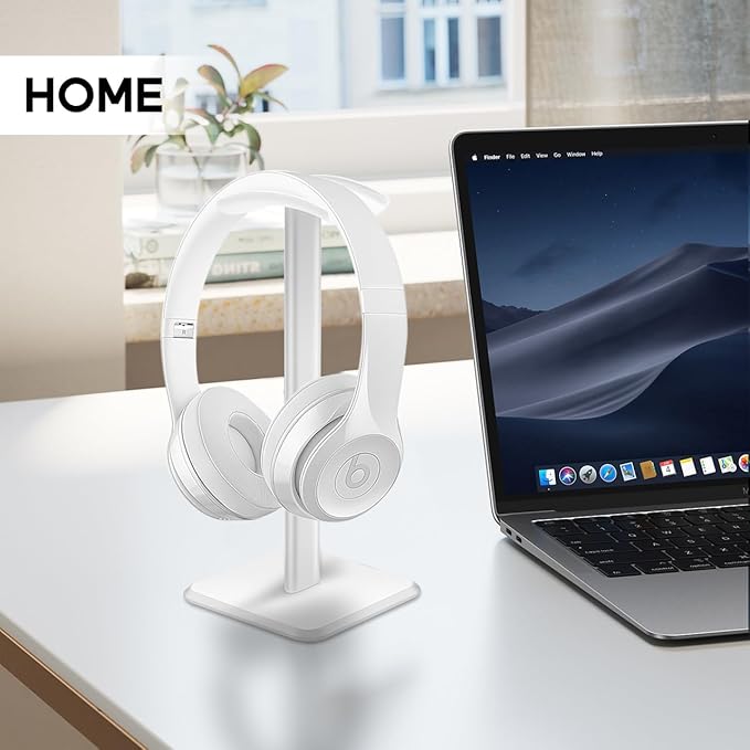 JIKIOU Headphone Stand Gaming Headset Holder Universal Aluminum Metal Headphones Holder Hanger with Aluminum Supporting Bar Flexible Headrest ABS Solid Base for All Headphone 2 Pack (White)