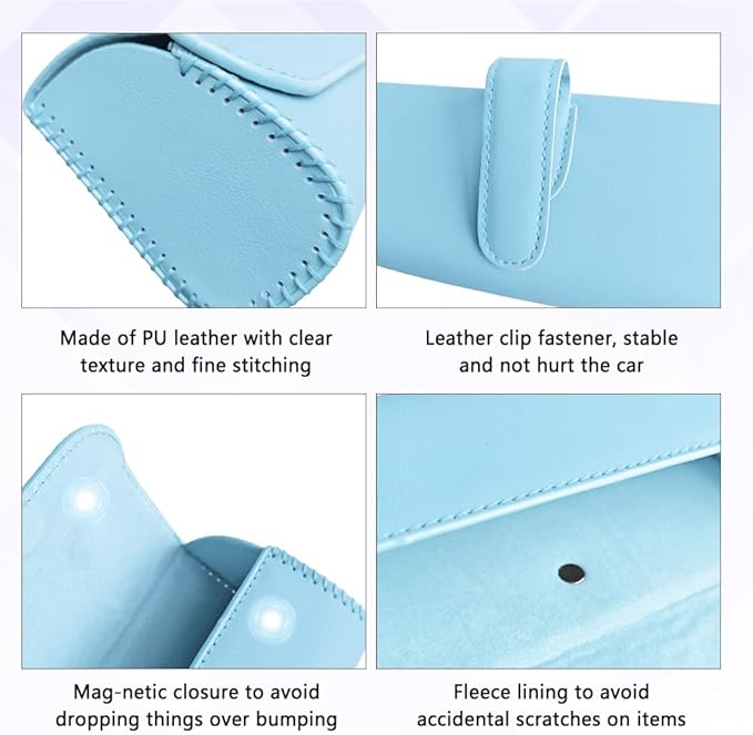 Sunglasses Holder for Car Sun Visor, Sunglass Organizer for Car, Magnetic Leather Eyeglasses Protective Storage Case, Waterproof Glasses Organizer Visor Accessories for Vehicles (Blue)