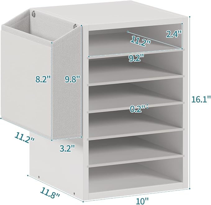 Unionly, 6 Tier Adjustable Countertop Mail Sorter, Mailboxes With Name Slots, Literature Organization Paper Storage Slot, Office Desk File Organizer, Wooden Desktop Mailbox for Classroom, White