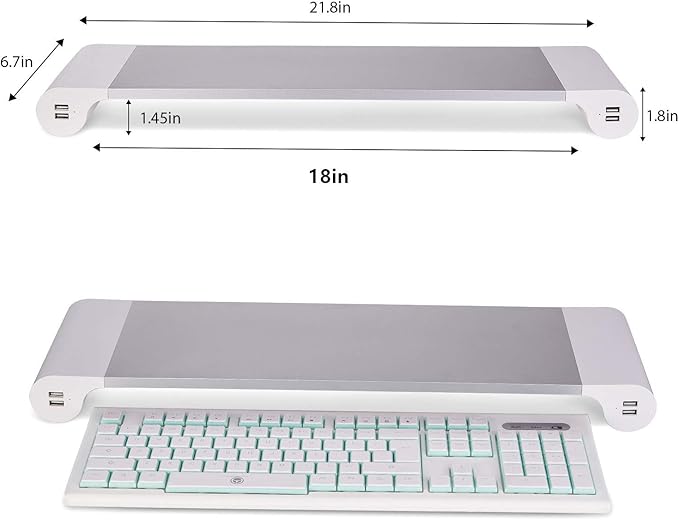 PG Silver Monitor Stand Riser with 4-Port USB Charging ports, Convenient keyboard organiser,Desktop Organizer for Computer, Laptop, TV, Printer - Ergonomic Keyboard Tray & Storage Shelf.