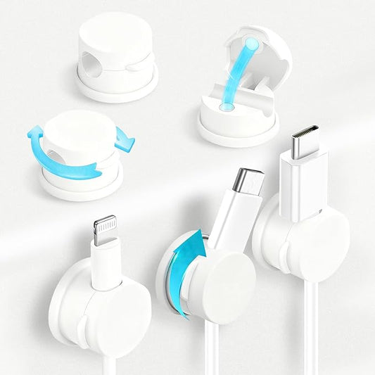 6pcs Magnetic Cable Clips, 360° Swiveling Adhesive Cable Organizer - Compact Cable Holder for Desk, Nightstand, Car, Kitchen & Home Office - Charger Cord Holder Solution by MarLigavid (White)