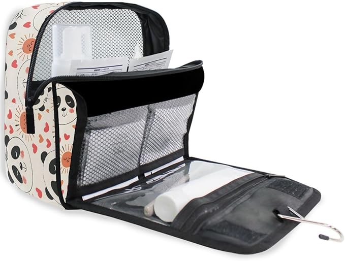 senya Hanging Travel Toiletry Bag Cute Kit Makeup Case Cosmetics Organizer for Men Women (Panda Bear With Red Hearts)