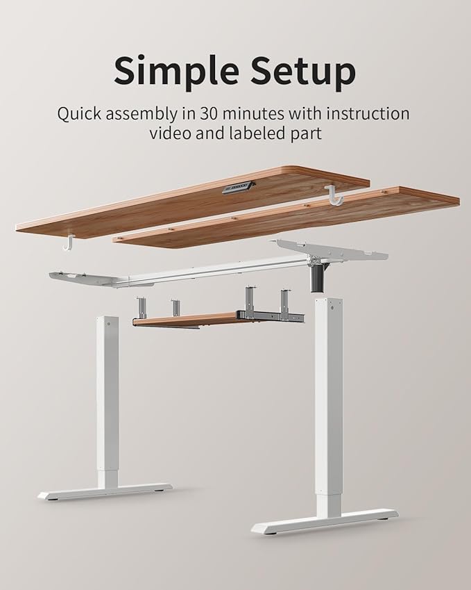 FEZIBO Standing Desk with Keyboard Tray, 60 x 24 Inch Adjustable Height Sit Stand Desk with Memory Presets for Home Office, Ergonomic Computer Workstation, Light Rustic