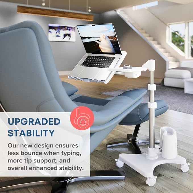 LEVO G2 Deluxe Adjustable Laptop Stand ??Rolling Computer Desk & Ergonomic Table for Bed, Sofa, or Office ??Portable Mobile Workstation with Tilt ??Fits Devices up to 16??- Silver & White