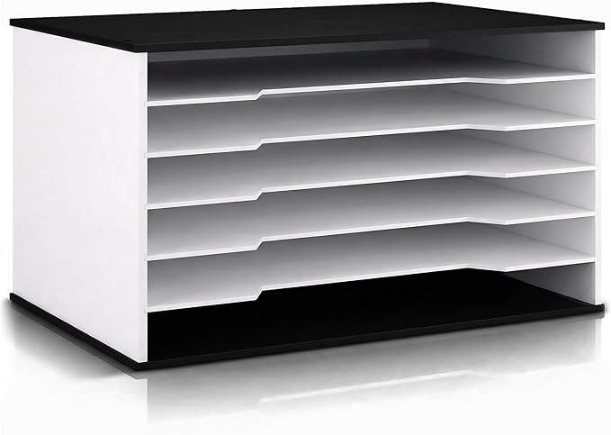 12x18 Construction Paper Organizer, 6-Tier Wooden Flat File for 11x17 & A3 Sheets | Large Durable wood composite organizer Paper Storage for Classroom, Office & Art Room | Black & White|