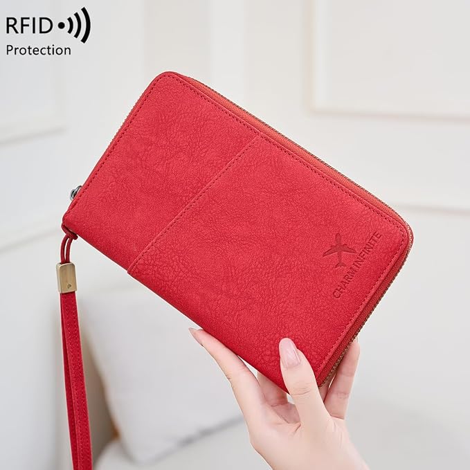Family Passport Holder for Travel Women and Men RFID Passport Holder with Zipper Card Slots Passport Case Passport cover Passport Wallet Travel Essentials and Accessories