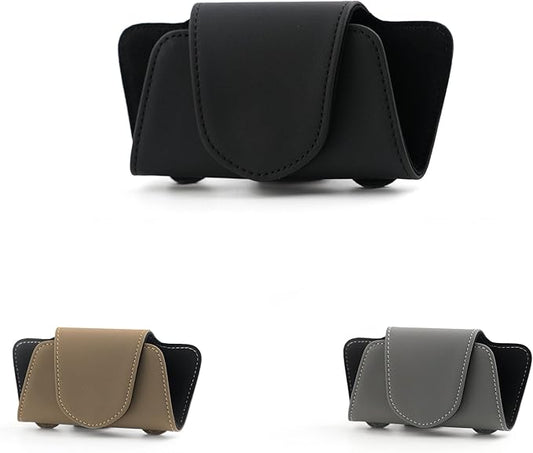 Car Sunglasses Holder Case, Leather Sunglasses Holder Clip for Car Sun Visor, Magnetic Glasses Clip, Car Interior Storage Accessories (Black)