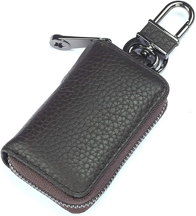 Leather Key Case Holder Auto Key Chain Protector Cover Zipper Bag Remote Fob for Car