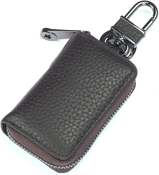 Leather Key Case Holder Auto Key Chain Protector Cover Zipper Bag Remote Fob for Car