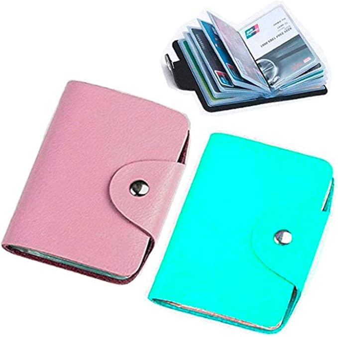 K Y KANGYUN Credit Card Holder for Women 2 Pack, Transparent Plastic Small Credit Card Holder Protector Sleeve Unisex （Pink&Blue）