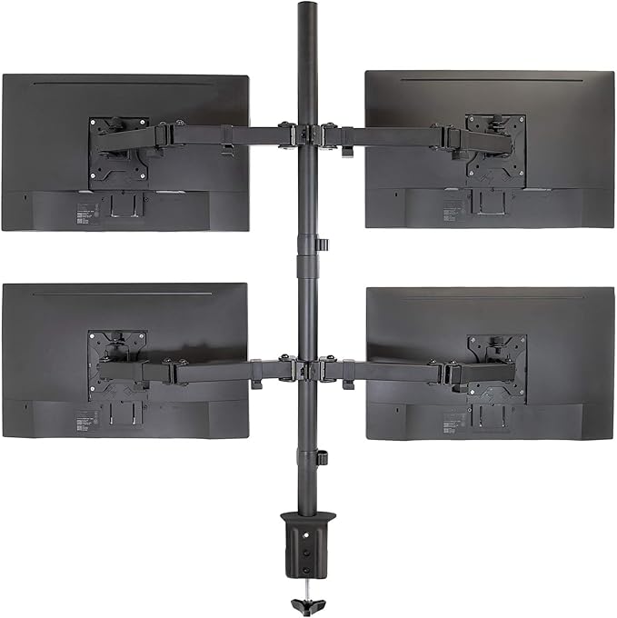 Mount-It! 4 Monitor Stand for Desk | Quad Monitor Desk Mount with Height Adjustable Pole | Fits Four 13??2 Inch Screens, VESA 75x75 & 100x100, Tilt Swivel Rotate, Clamp or Grommet Base