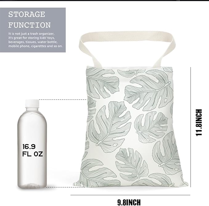 Car Trash Bag Car Garbage Bag Hanging Cars Trash Can, Waterproof Cars Back Seat Organizer for Vehicle Travelling Campingg Eucalyptus Palm Leaves Decor
