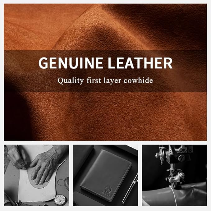 Leather Passport Holder for Travel Men Bifold Slim RFID Blocking with 2 Passport Slots, 1 Cash Pocket, 5 Card Slots