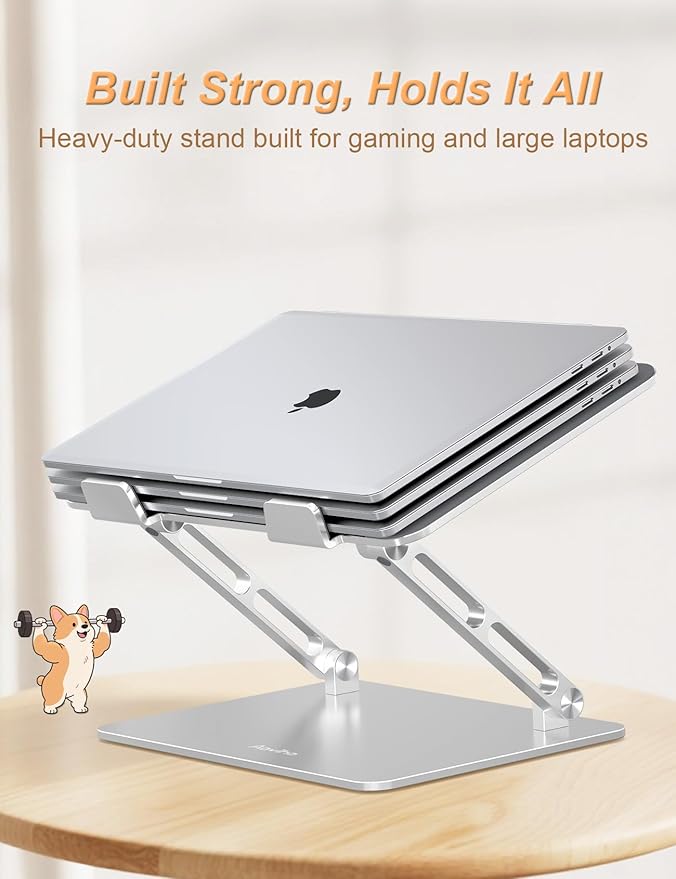 Laptop Stand for Desk-Adjustable, Foldable, Portable, Ergonomic Aluminum Notebook Riser with Unique Puppy Cooling Vent, Desk Gift for 10-17.3" Devices Mac, Dell, HP, Lenovo, Samsung, Silver
