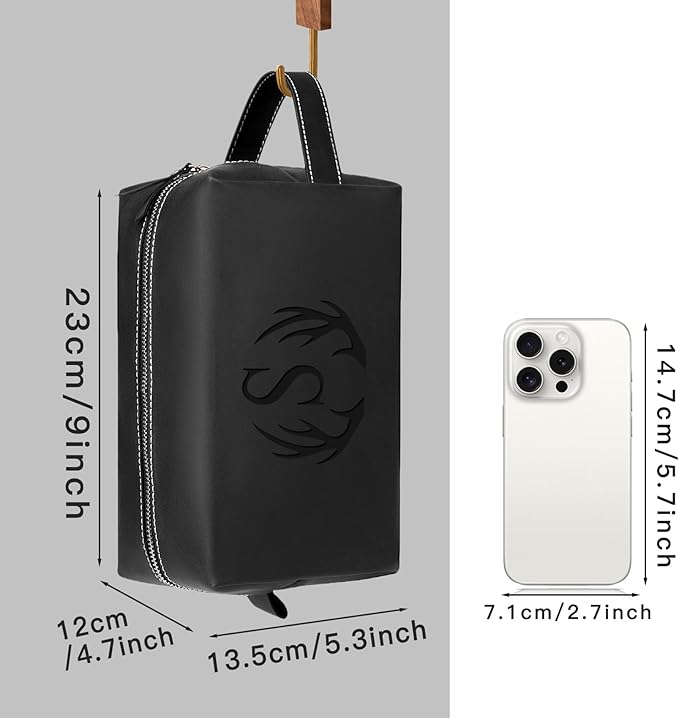 Personalized Gifts Travel Toiletry Bag for Men Engraved Initial PU Leather Waterproof Shaving Bag for Toiletries Accessories Fathers Day Birthday Gift for Men Dad Husband Son, Black Q
