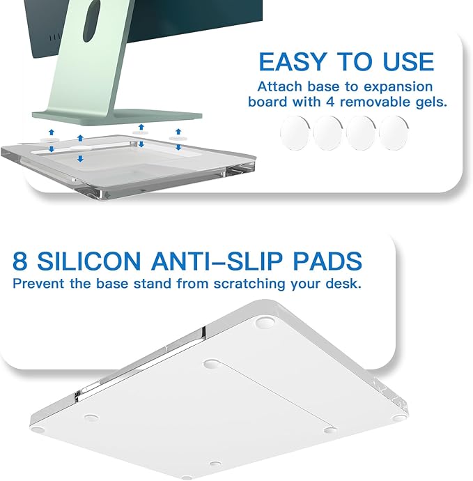 Acrylic Stand Base Widener for 24-inch iMac 2021-2024 M1/M3/M4 Chip - Stability Plate with Anti-Slip Design & Enhanced Support for iMac 24 inch (Clear White)