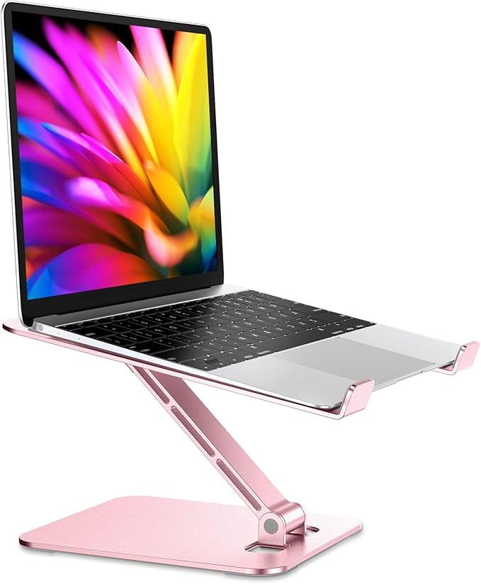 RIWUCT Foldable Laptop Stand, Height Adjustable Ergonomic Computer Stand for Desk, Aluminum Portable Laptop Riser Holder Notebook Mount Compatible with MacBook Pro Air, HP, Dell 10-16"(Rose Gold)